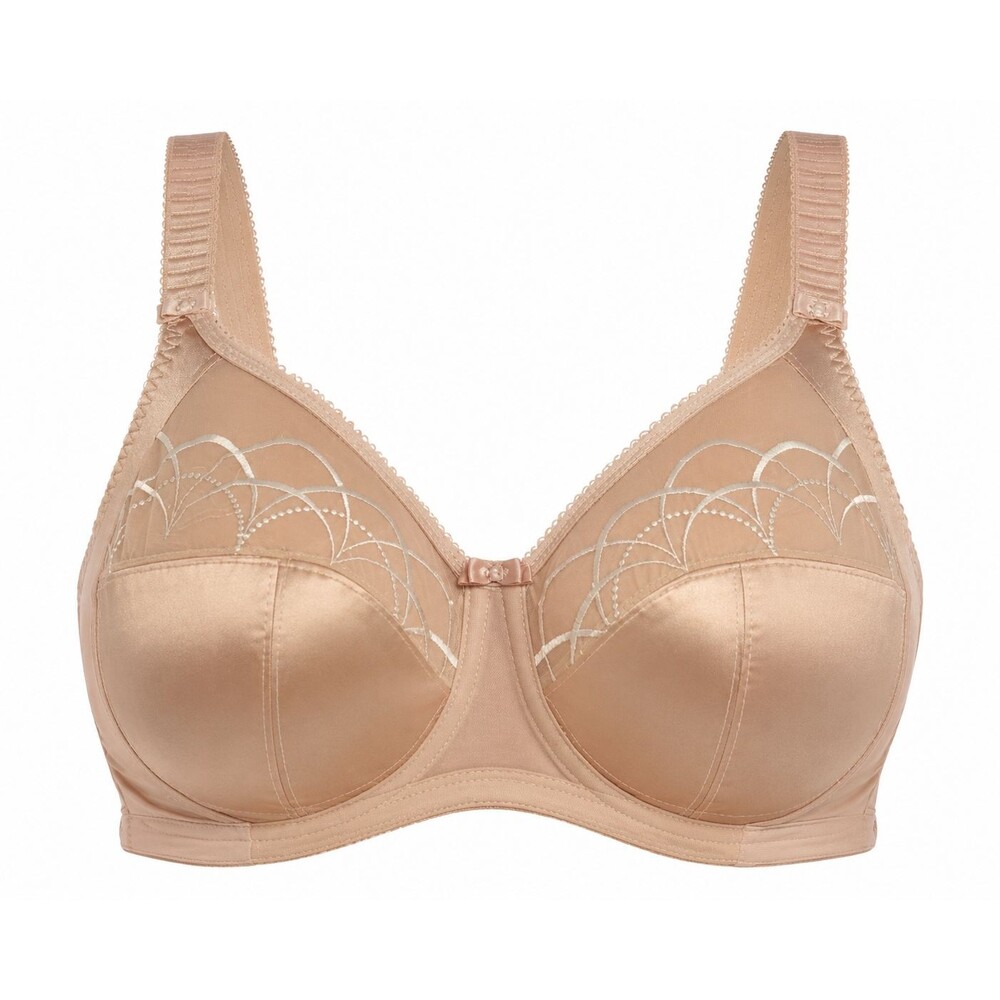Elomi Cate Underwire Full Coverage Bra 44J Nude Beige Satin Mesh Embroidered